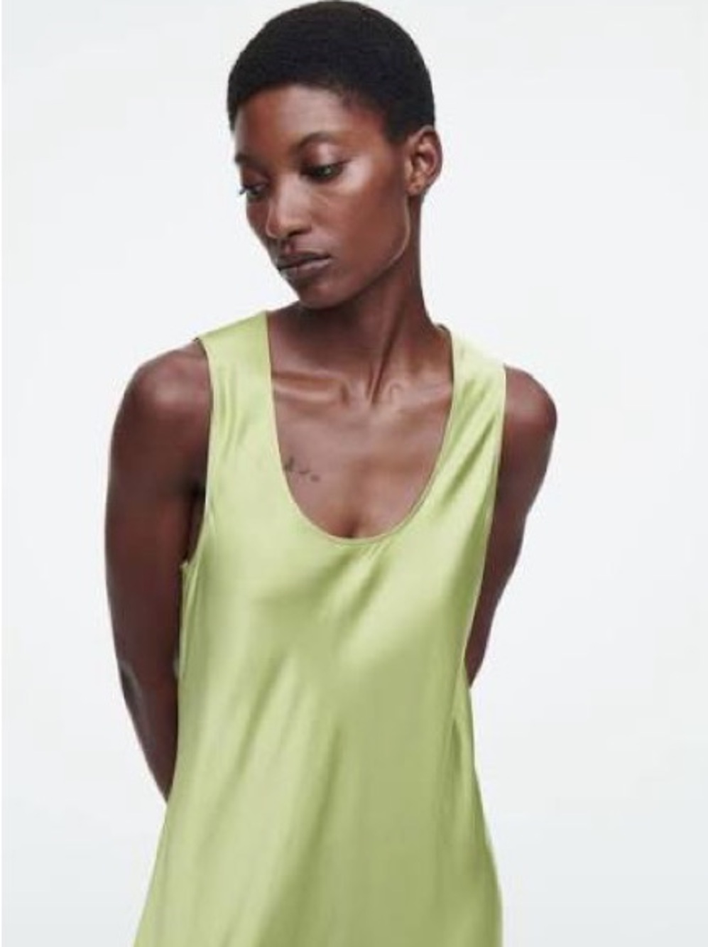 COS Lime Sage Green bias cut Sleeveless Maxi Dress - Picture 2 of 4